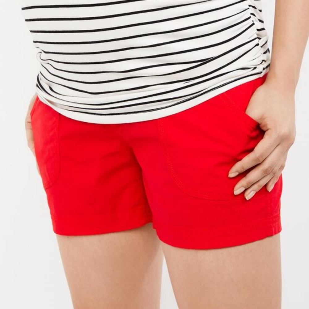 Secret Fit Belly Poplin Maternity Shorts in Red
